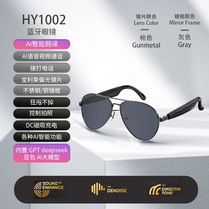 Black Technology Modern Hy-C8 Wireless Bluetooth Headset Real-Time Translation Ai Smart Glasses Multi-Language Simultaneous Translation - Image 1